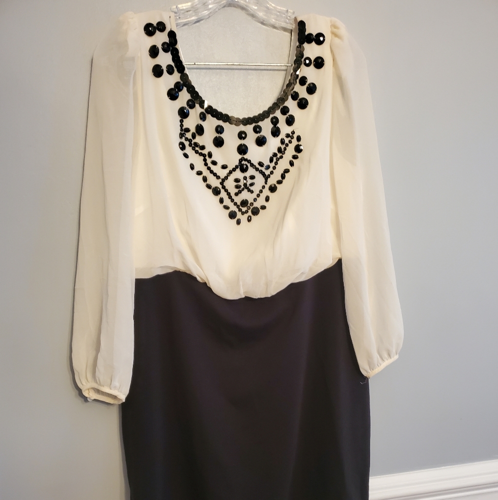 beaded black white dress
